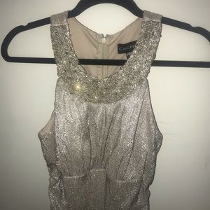 Gold long Evening gown with beaded neckline